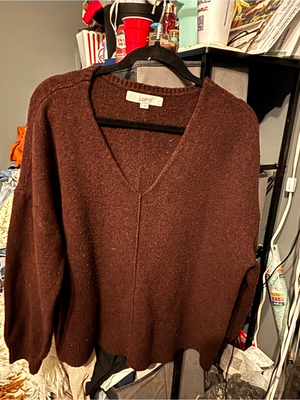 LOFT Women's Brown V-Neck Sweater Medium
